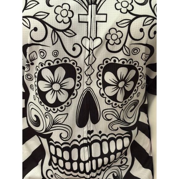 WEIMOSTAR Sugar Skull Cycling Jersey-Full Zip-Short Sleeve-Black/White-Mens XXXL - Picture 2 of 7